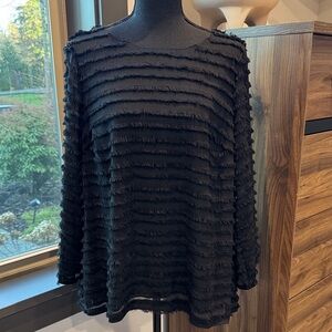 Alfani Black Textured Long Sleeve Top M